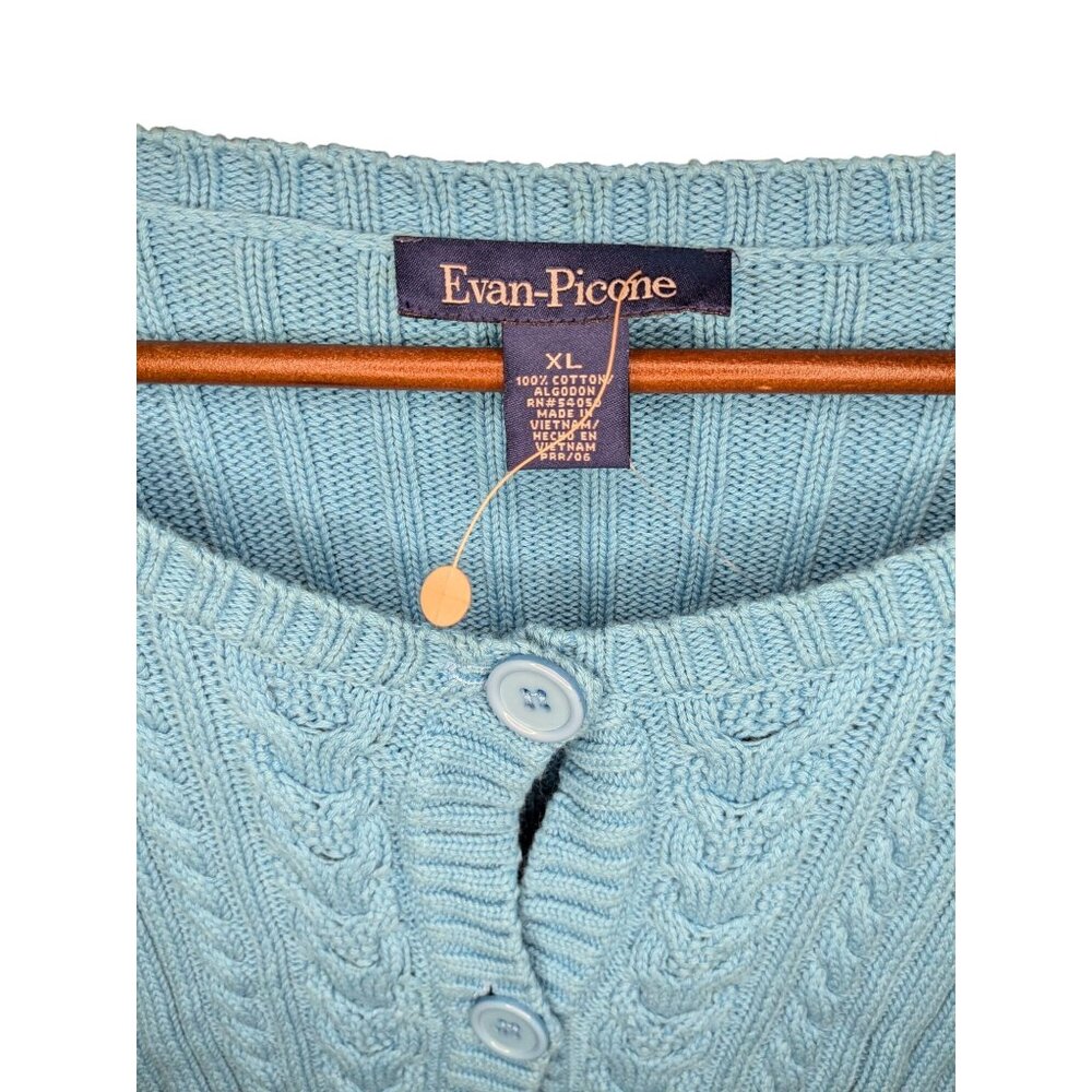 Evan-Picone Women's Blue Cable Knit Button-Up Cardigan Sweater XL - Picture 8 of 14